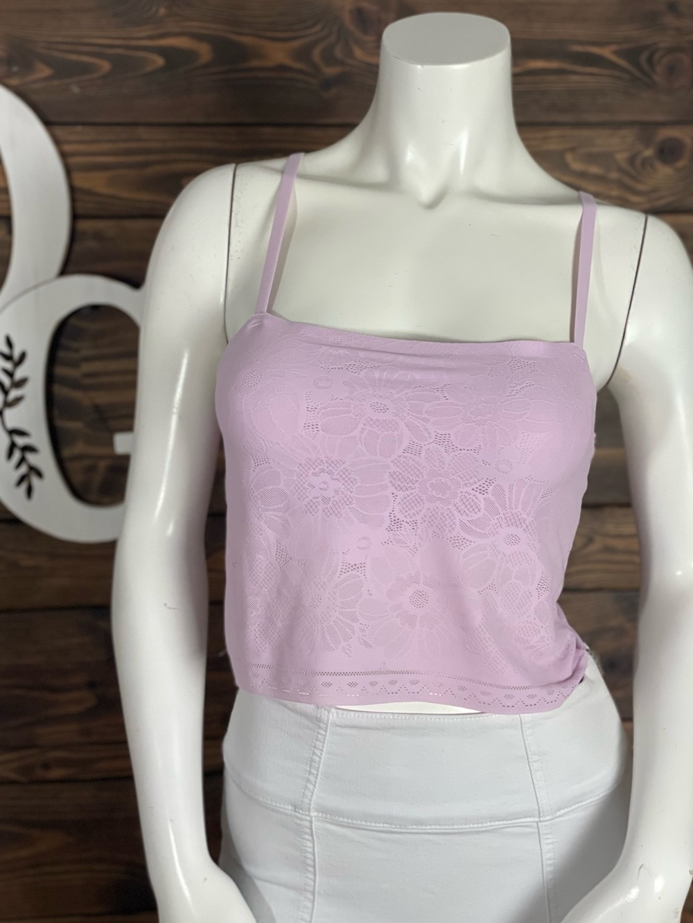 Aerie | Cropped Smoothiez Lilac Lace Cami Top Floral Square Neck Tank